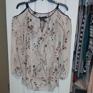 White House Black Market Floral Open Shoulder Blouse Womens Small